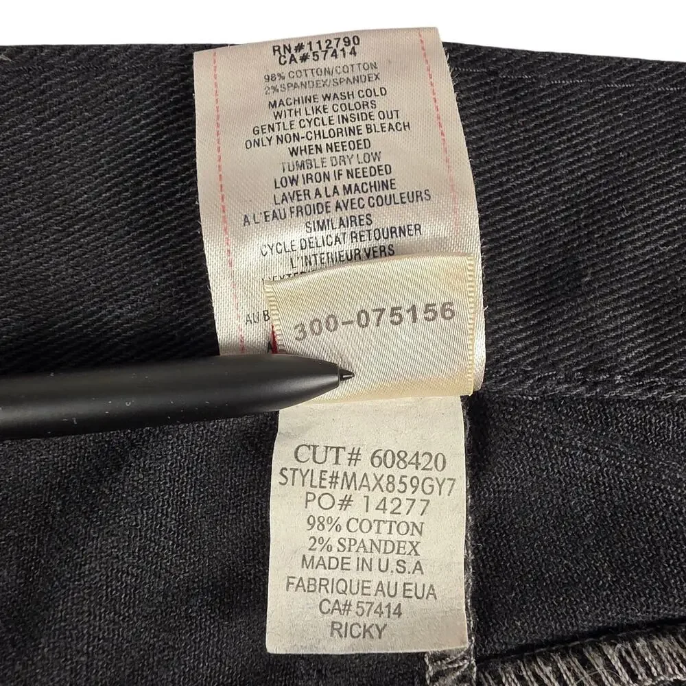 True Religion Ricky Super T Jeans 36x32 Wounded Fox Black Red Stitch USA
